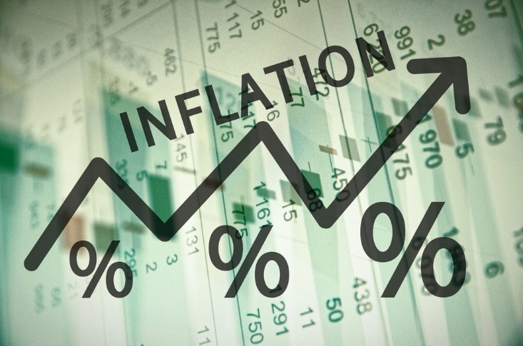 inflation on up trend arrow with financial data in the background