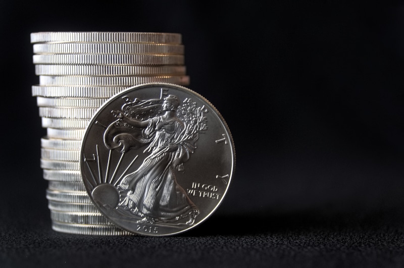 stack of Silver American Eagle coins