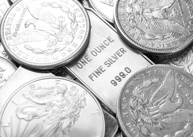 silver coins and bars