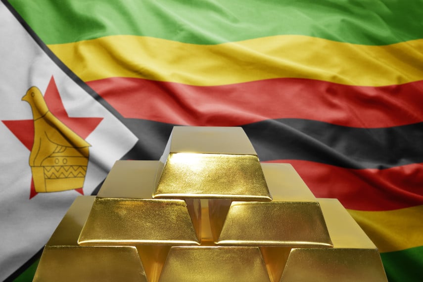 Zimbabwean flag and gold bars