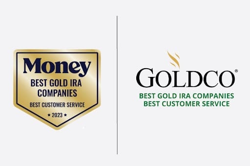 Money.com badge and Goldco logo