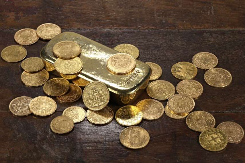 gold bullion, coins and bar