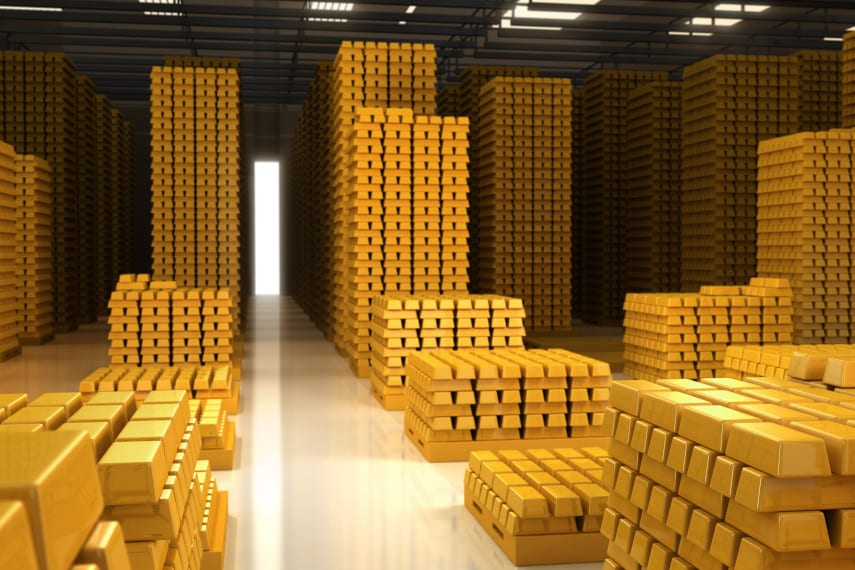 gold bars in a warehouse