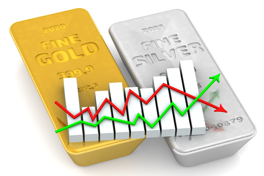 Gold Silver Bars With Graph with Arrows