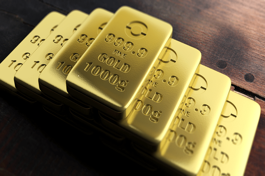 Gold bars on wood
