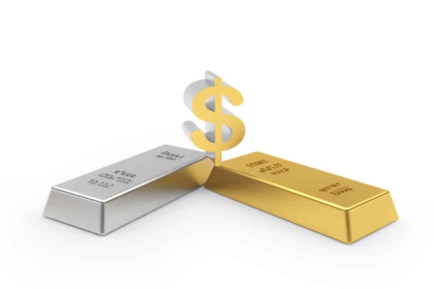 Gold and silver bars with dollar sign. 3d illustration
