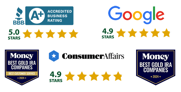 Goldco Reviews Better Business Bureau A+ Rating, Google 4.9 stars, Consumer Affairs 4.9 Stars, Money.com